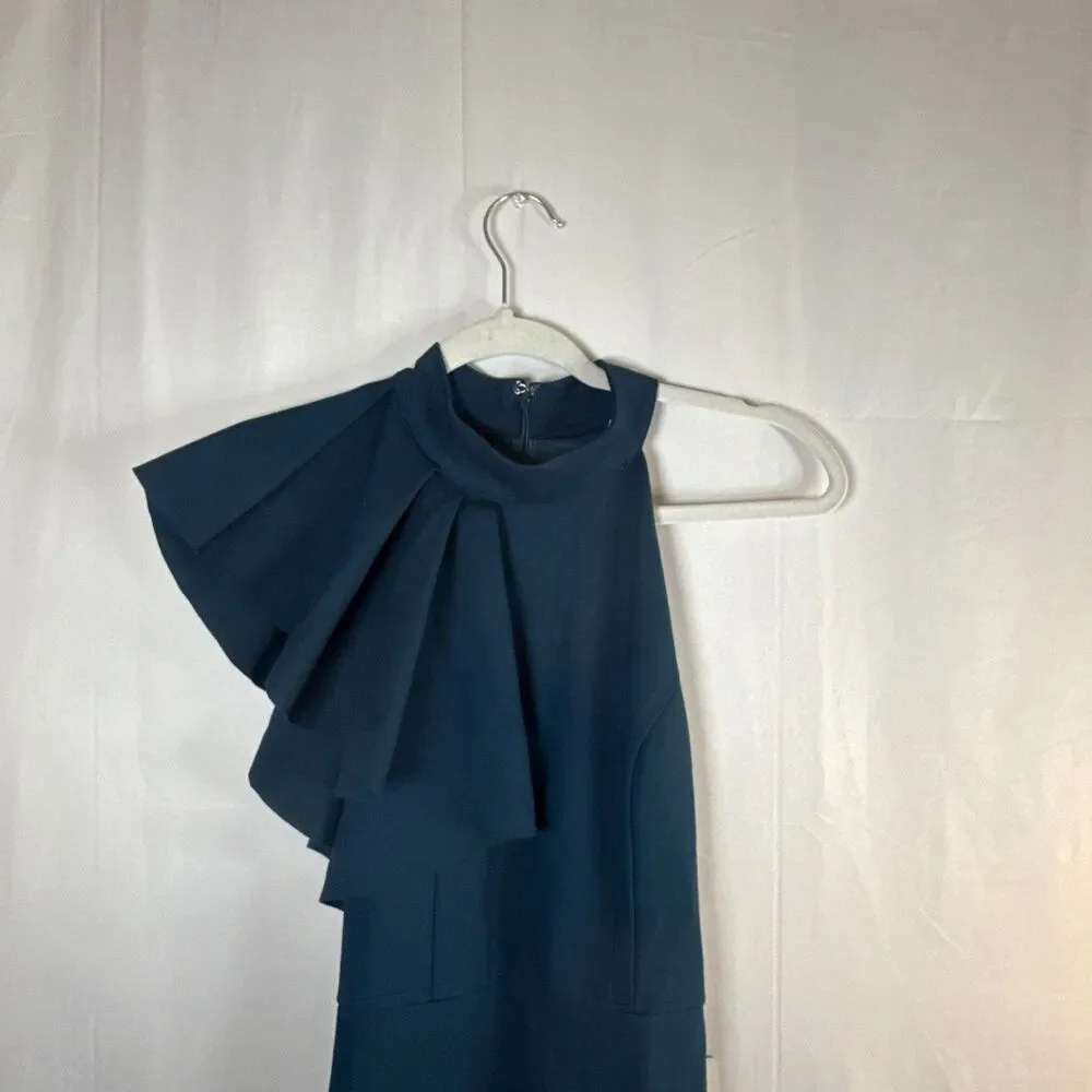 Lulus Margeaux Teal Cape Sleeveless Long Gown Size Small NWT - Picture 2 of 15
